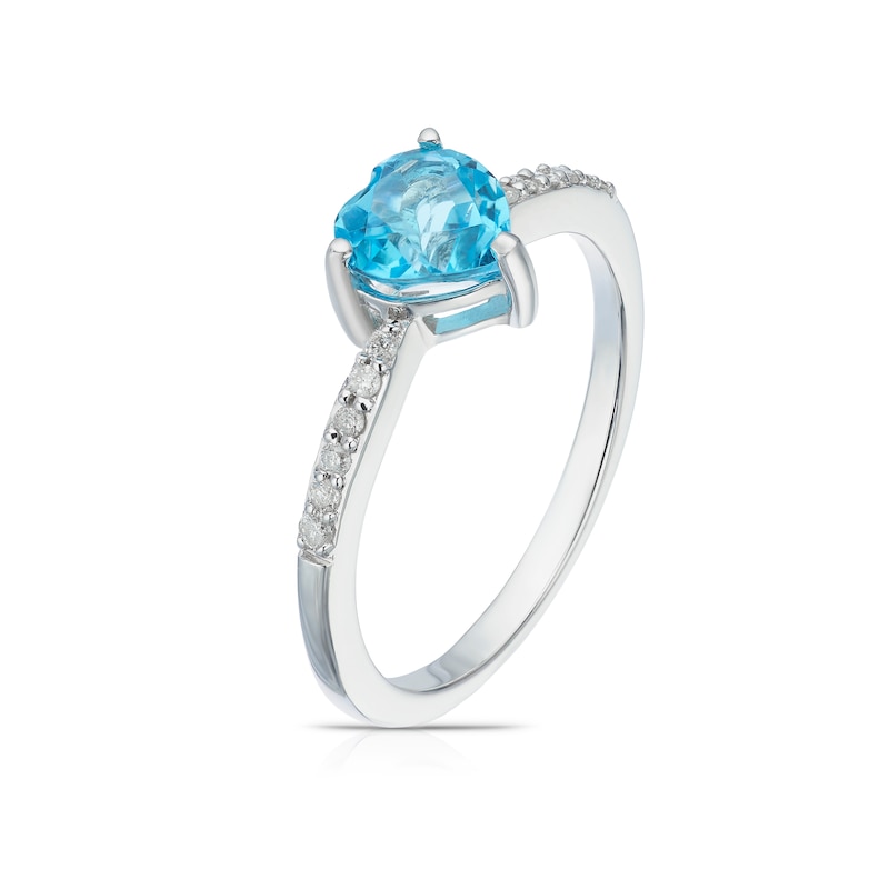 Main Image 2 of Sterling Silver Diamond & Blue Topaz Heart Solitaire Ring