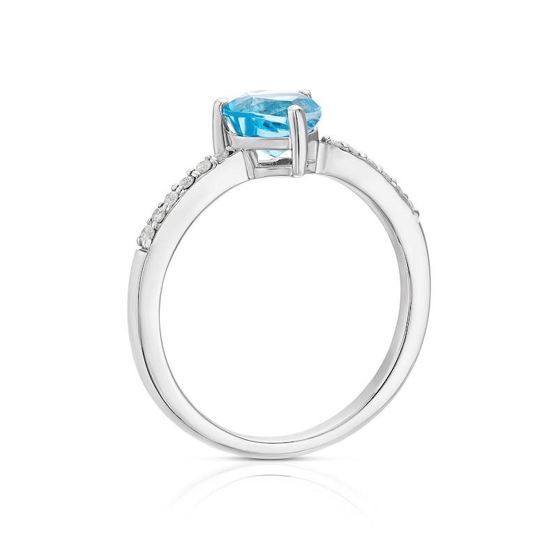 Main Image 3 of Sterling Silver Diamond & Blue Topaz Heart Solitaire Ring