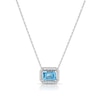 Thumbnail Image 1 of Sterling Silver 0.12ct Diamond & Blue Topaz Emeral Cut Pendant Necklace