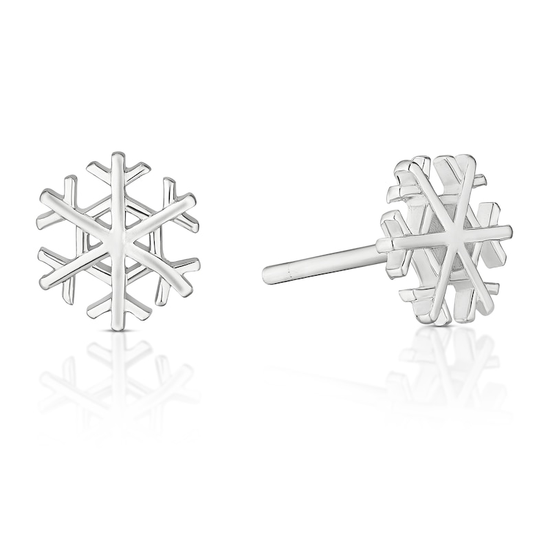 Main Image 1 of Sterling Silver 8mm Snowflake Stud Earrings