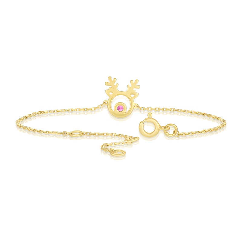 Main Image 3 of Sterling Silver & 18ct Gold Plated Vermeil Reindeer Crystal Stud 6.5+1 Inch Bracelet