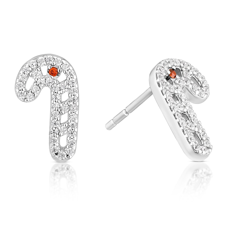 Main Image 1 of Sterling Silver Cubic Zirconia Candy Cane Stud Earrings