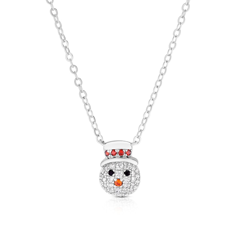 Main Image 1 of Sterling Silver Cubic Zirconia Snowman Pendant 16+2 Inch Necklace