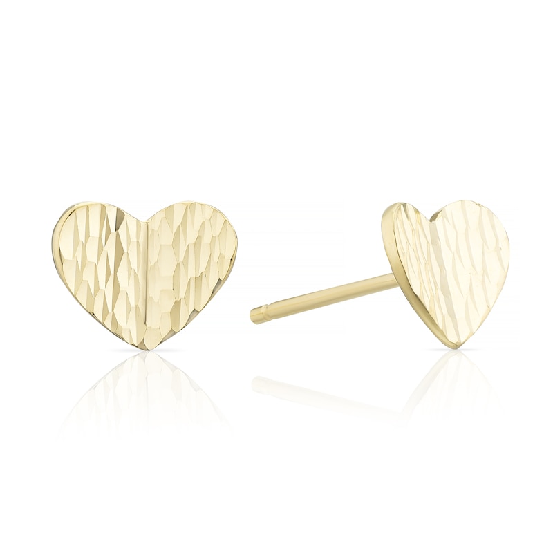 Main Image 1 of 9ct Yellow Gold Diamond Cut Heart Stud Earrings