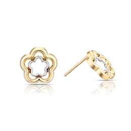 9ct Two Colour Double Flower Stud Earrings