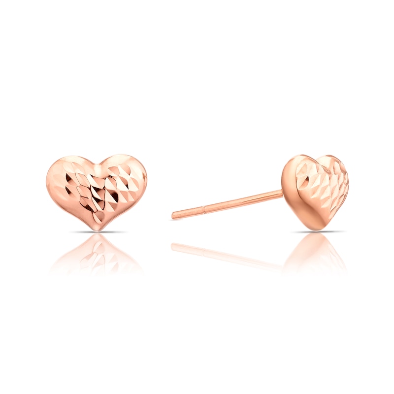 Main Image 1 of 9ct Rose Gold Diamond Cut Heart Stud Earrings