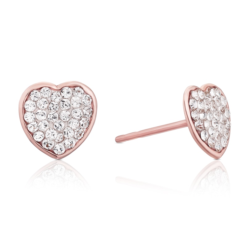 Main Image 1 of 9ct Rose Gold Crystal Heart Stud Earrings