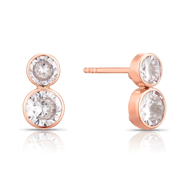 Main Image 1 of 9ct Rose Gold Cubic Zirconia 2 Stone Stud Earrings