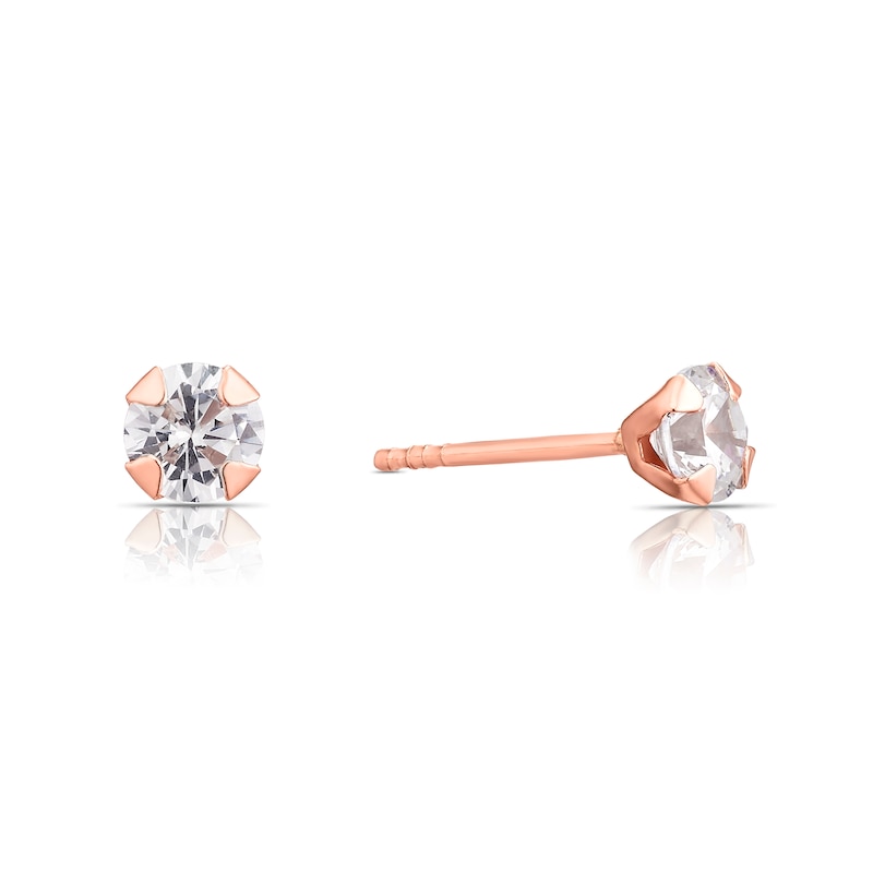 Main Image 1 of 9ct Rose Gold Round Cubic Zirconia Stud Earrings