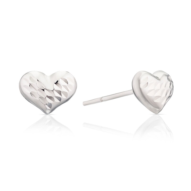 Main Image 1 of 9ct White Gold Diamond Cut Heart Stud Earrings