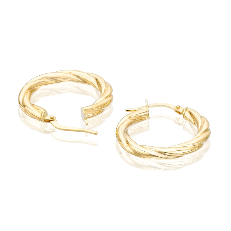 Main Image 2 of 18ct Yellow Gold Twisted Tube 20mm Hoop Earrings