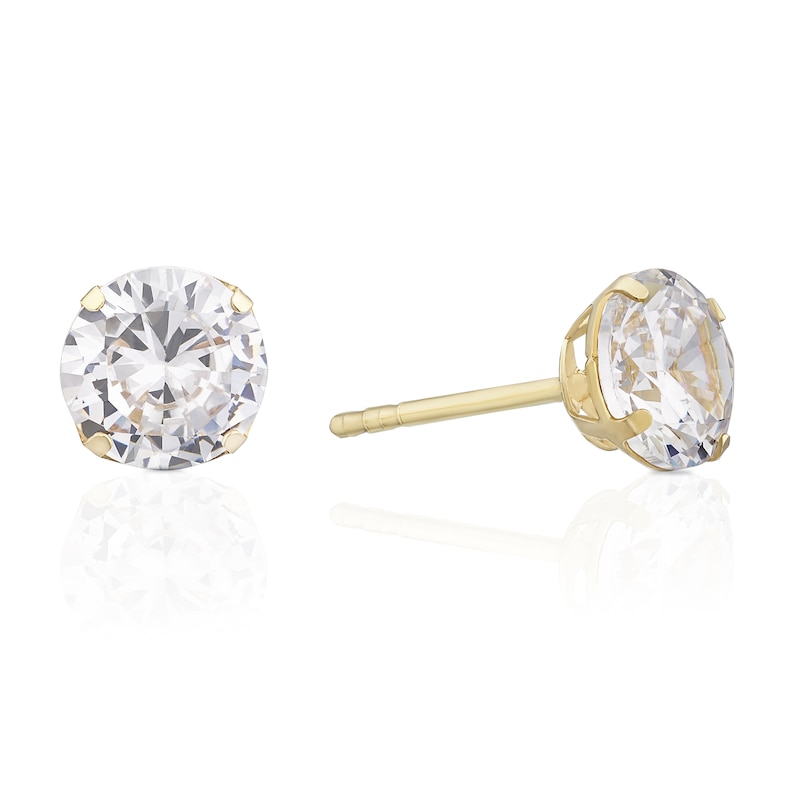 Main Image 1 of 18ct Yellow Gold 6mm Round Cubic Zirconia Stud Earrings