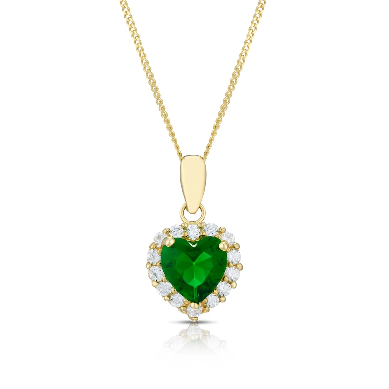 9ct Yellow Gold Green & White Cubic Zirconia Heart Pendant Necklace | H ...