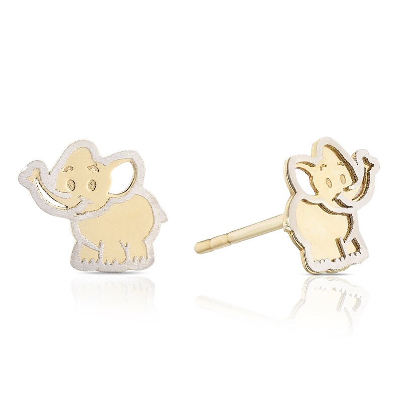 Main Image 1 of Children's 9ct Two Colour Gold Elephant Stud Earrings