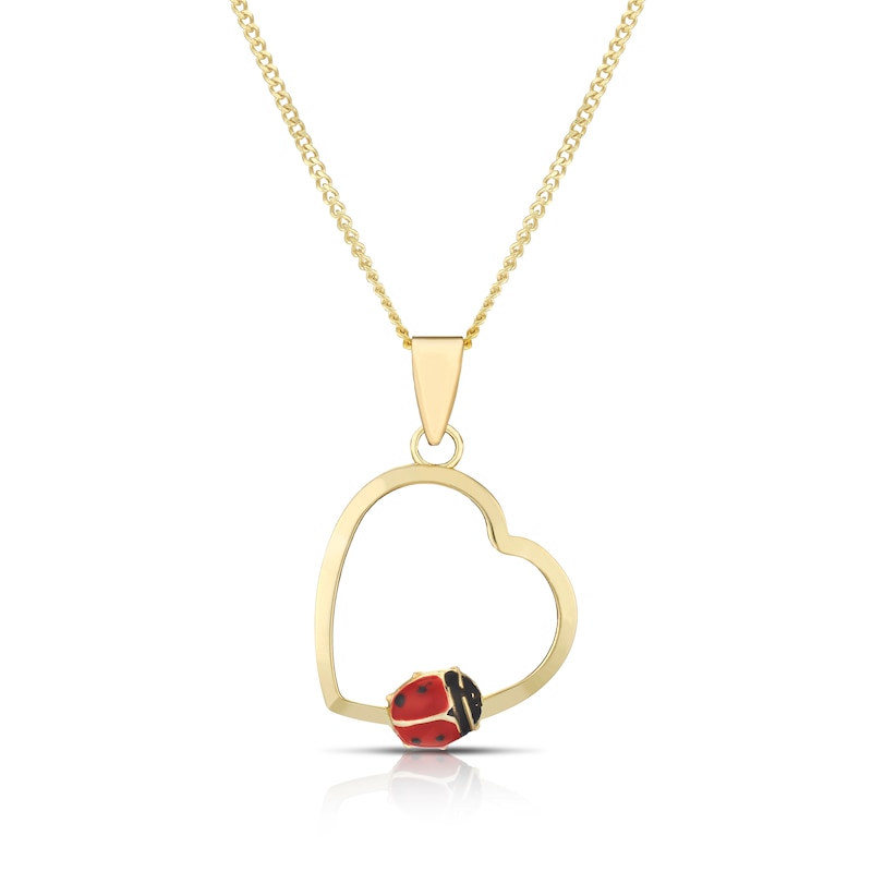 Main Image 1 of Children's 9ct Yellow Gold Open Heart Ladybird Pendant Necklace