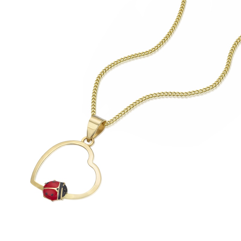 Main Image 2 of Children's 9ct Yellow Gold Open Heart Ladybird Pendant Necklace