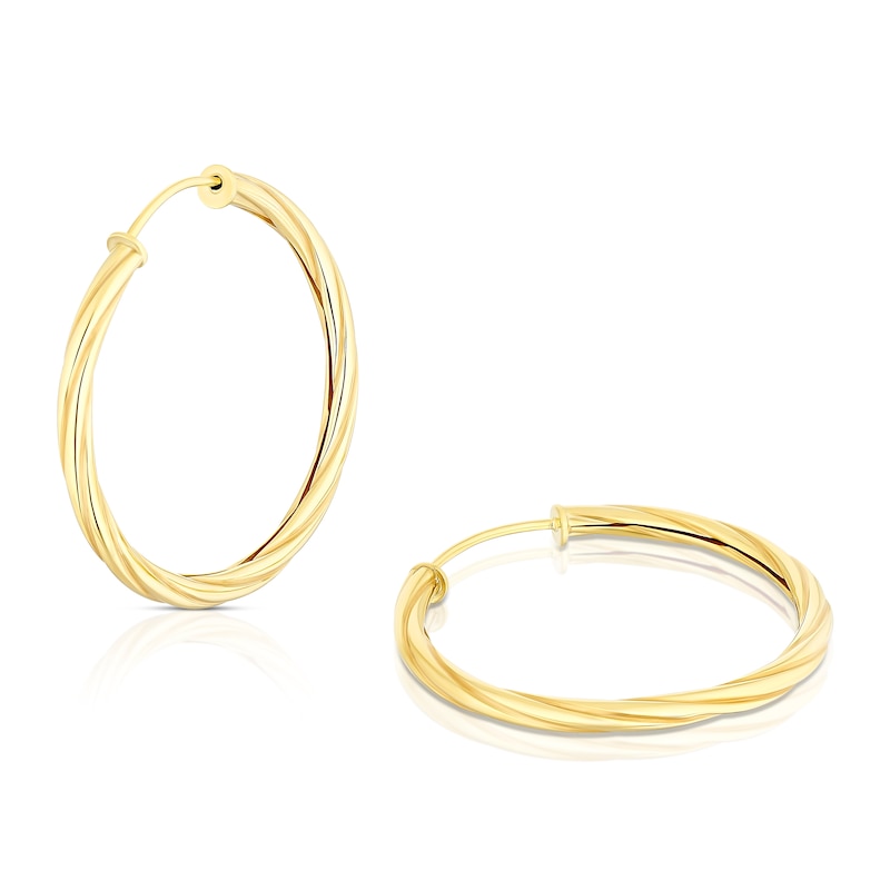 Main Image 1 of 9ct Yellow Gold 20mm Twisted Sleeper Hoop Earrings