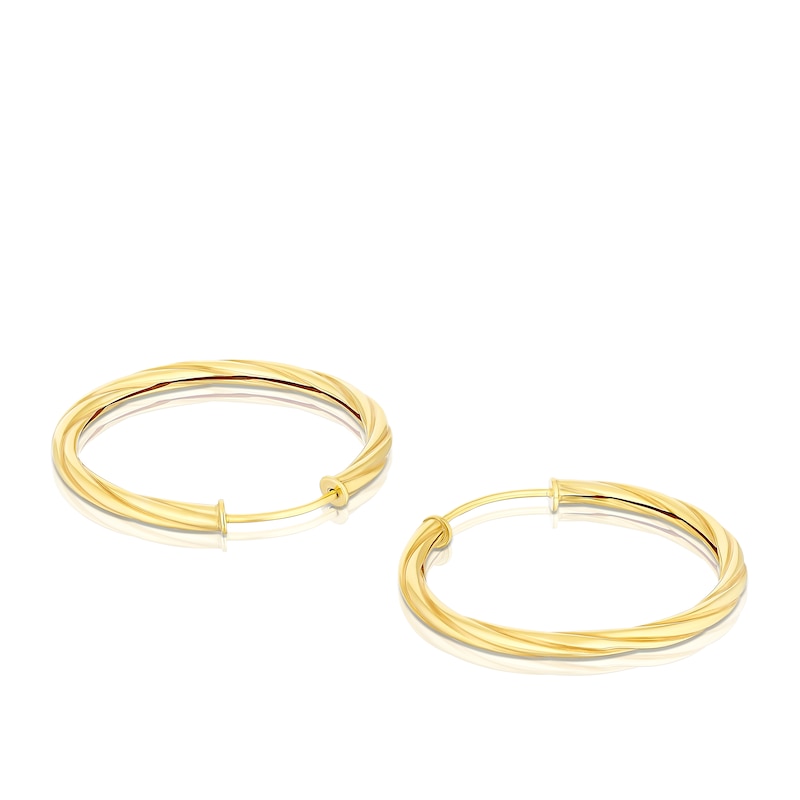 Main Image 2 of 9ct Yellow Gold 20mm Twisted Sleeper Hoop Earrings