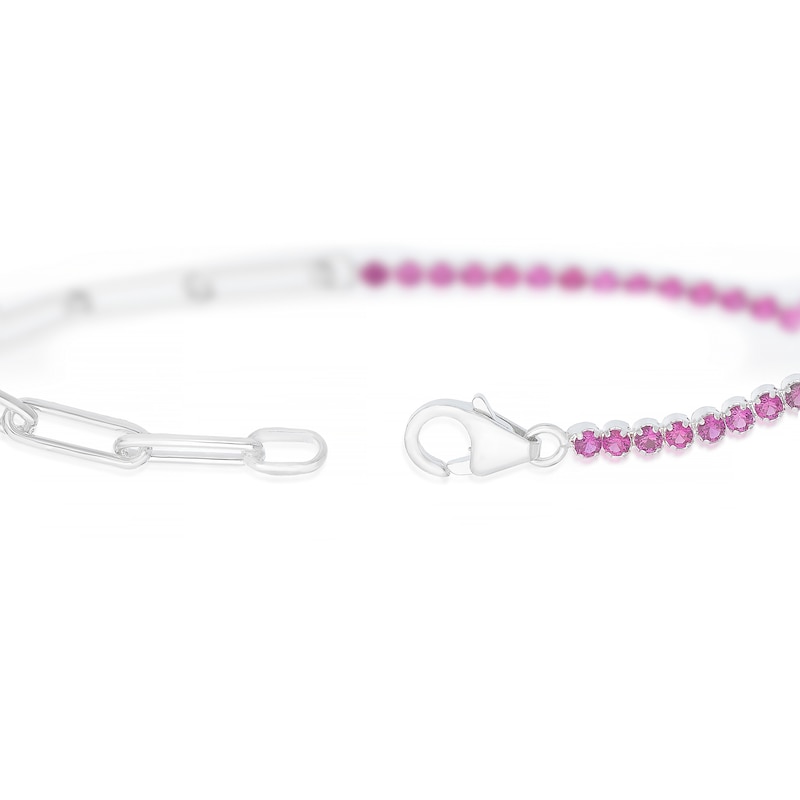 Main Image 3 of Sterling Silver Pink Cubic Zirconia & Paper link Chain Bracelet