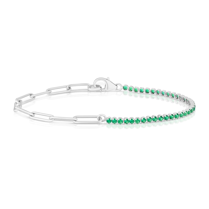 Main Image 1 of Sterling Silver Green Cubic Zirconia & Paper link Chain Bracelet