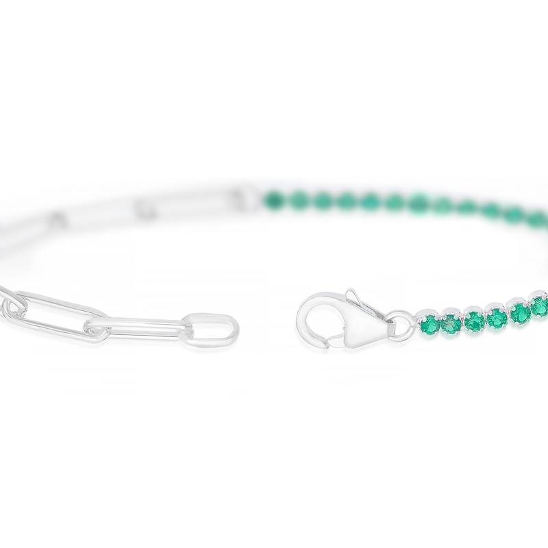 Main Image 3 of Sterling Silver Green Cubic Zirconia & Paper link Chain Bracelet