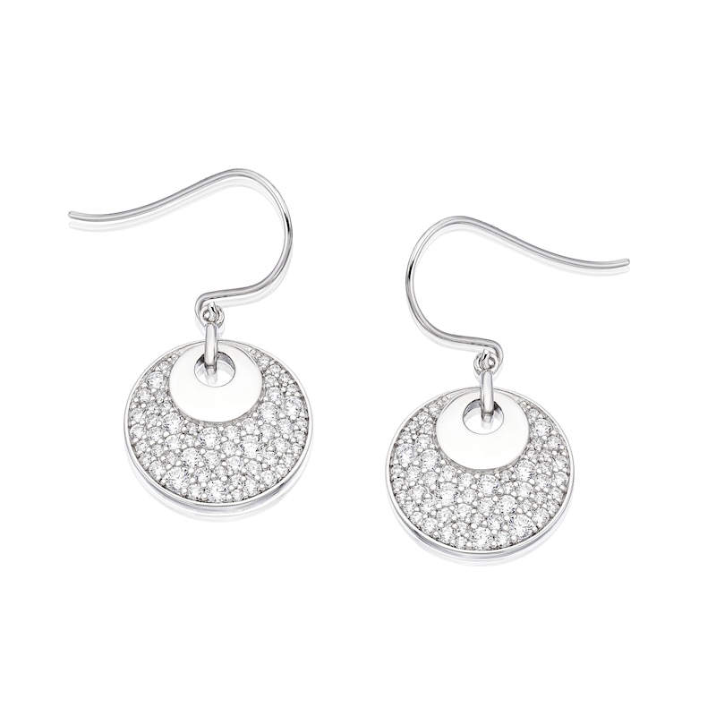 Main Image 2 of Sterling Silver Cubic Zirconia Pavé Round Drop Earrings