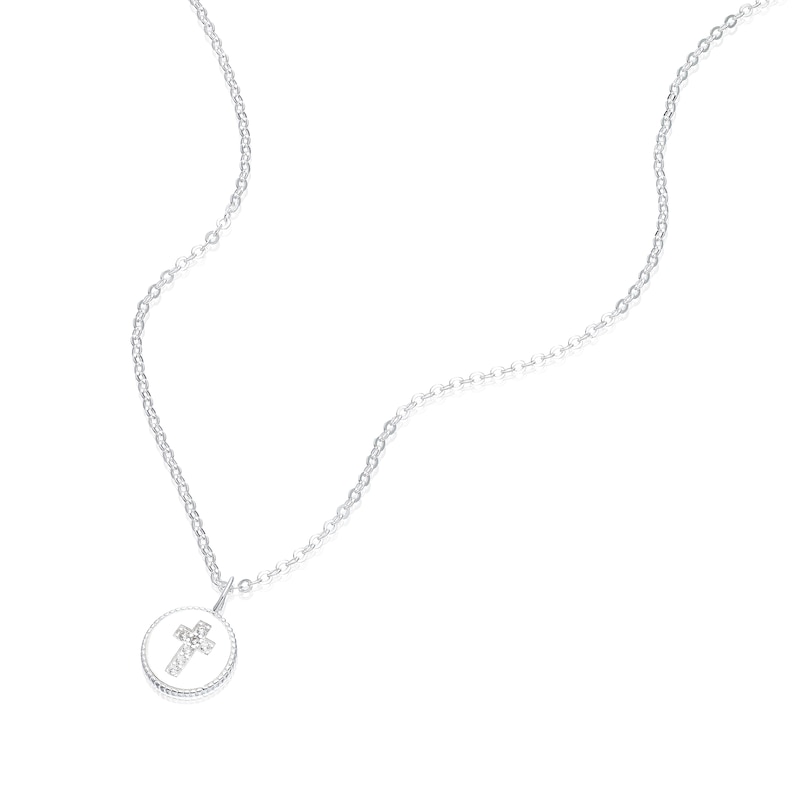 Main Image 2 of Children's Sterling Silver Round Disc Cubic Zirconia Cross Pendant 14+2 Inch Necklace