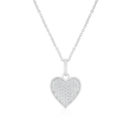 Sterling Silver Cubic Zirconia Pavé Heart Pendant 16+2" Necklace