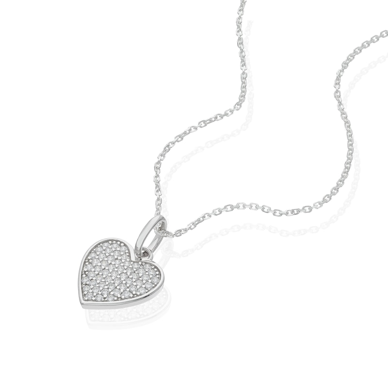 Main Image 2 of Sterling Silver Cubic Zirconia Pavé Heart Pendant 16+2" Necklace