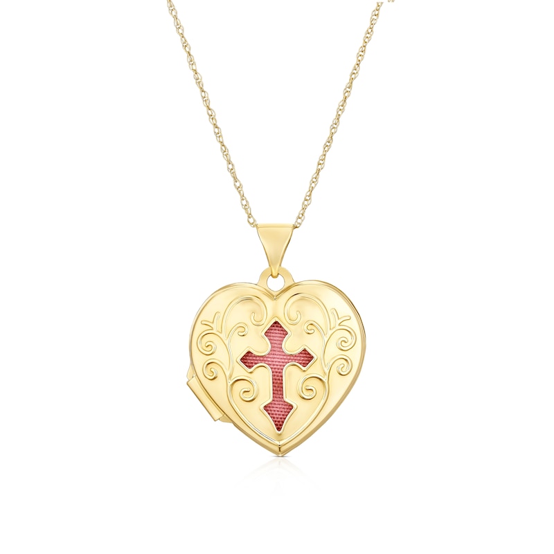 Main Image 1 of 9ct Yellow Gold Open Cross Locket 16+2 Inch Necklace