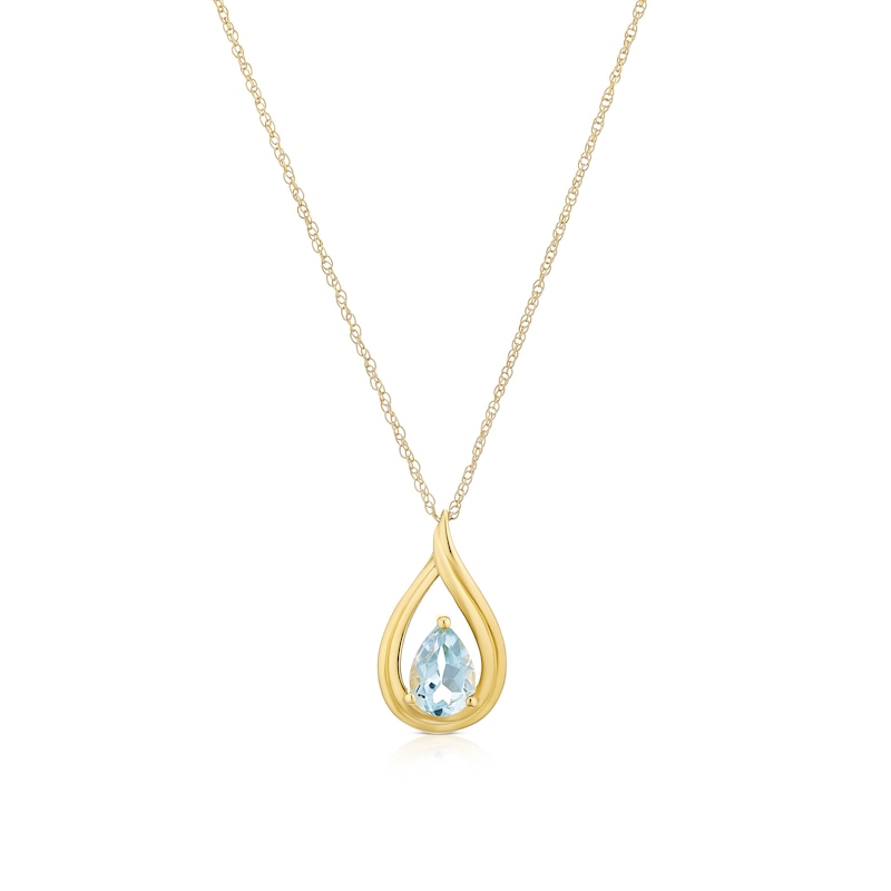 Main Image 1 of 9ct Yellow Gold Blue Topaz Teardrop Pendant 16+2 Inch Necklace