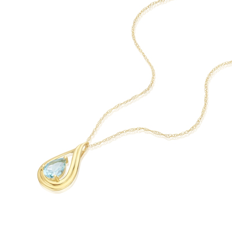 Main Image 2 of 9ct Yellow Gold Blue Topaz Teardrop Pendant 16+2 Inch Necklace