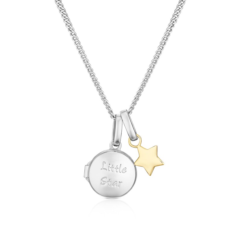 Main Image 1 of Children's Sterling Silver & 9ct Yellow Gold Little Star Locket 14+2 Inch Necklace