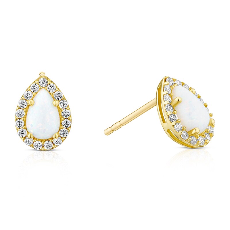 Main Image 1 of 9ct Yellow Gold Synthetic Opal Teardrop Stud Earrings