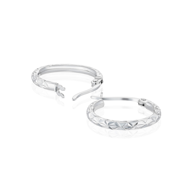 Main Image 2 of 9ct White Gold Diamond Cut 13mm Tube Hoop Earrings