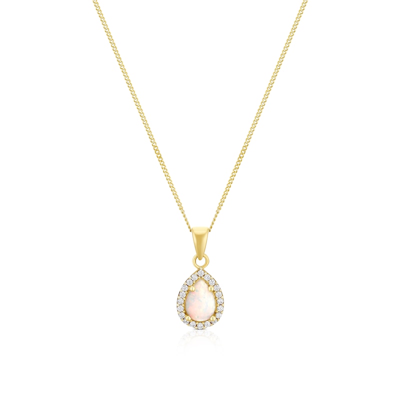 Main Image 1 of 9ct Yellow Gold Synthetic Opal Teardrop Pendant 16+2 Inch Necklace