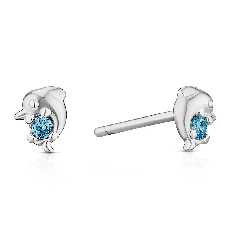 Main Image 1 of Children's Sterling Silver Dolphin Blue Cubic Zirconia Stud Earrings