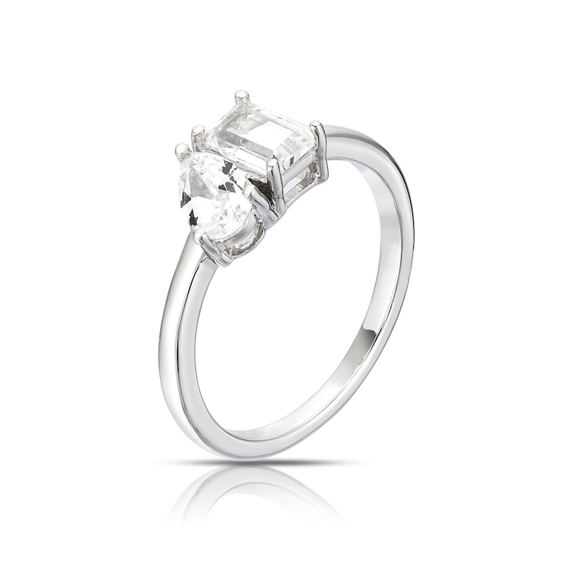 Main Image 2 of Sterling Silver Created White Sapphire Pear & Emerald Cut Ring