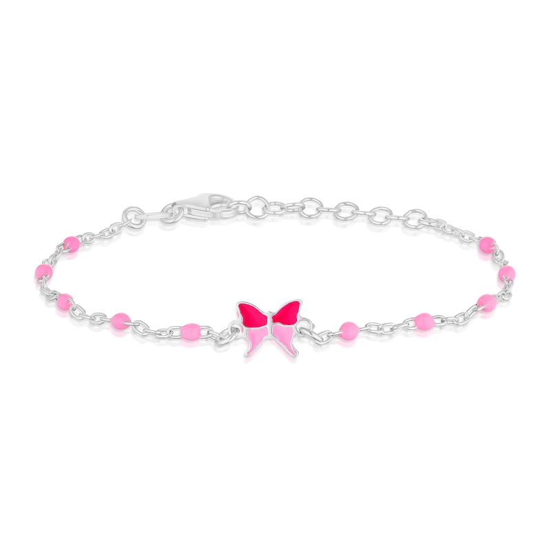 Main Image 1 of Children's Sterling Silver Pink Butterfly Station 5.5+1 Inch Bracelet