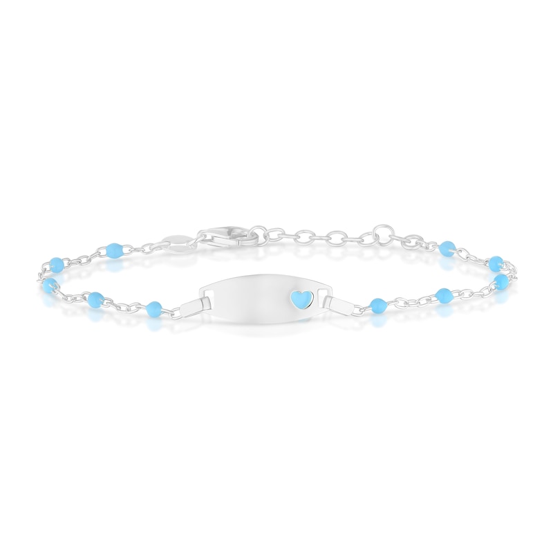 Main Image 1 of Children's Sterling Silver Blue Heart ID Station Ball 5.5+1 Inch Bracelet