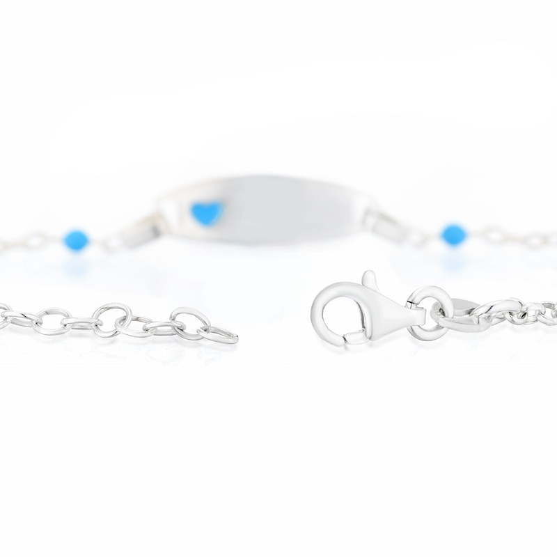 Main Image 3 of Children's Sterling Silver Blue Heart ID Station Ball 5.5+1 Inch Bracelet