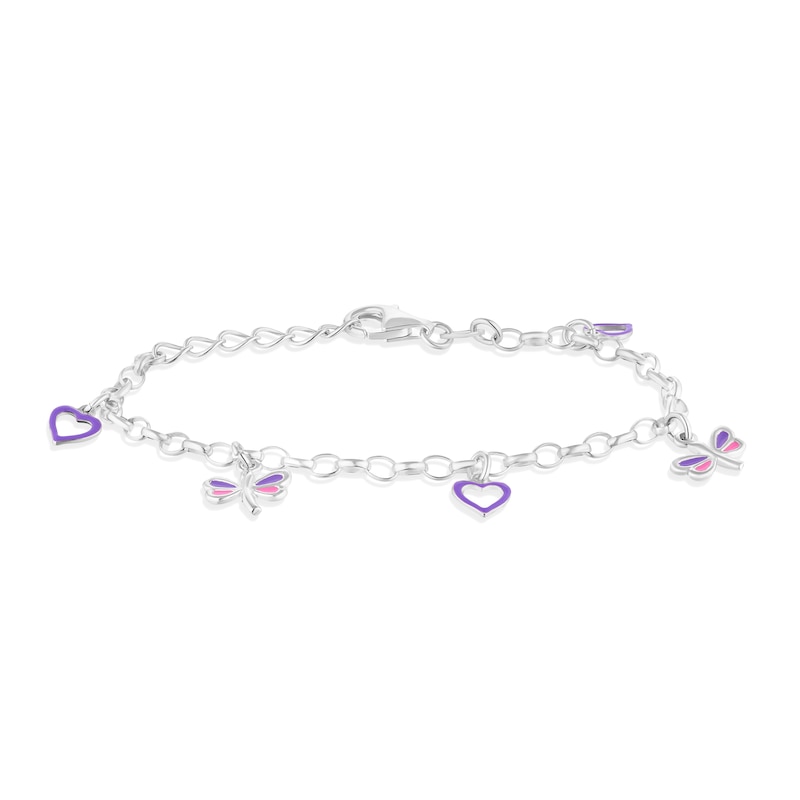 Main Image 1 of Children's Sterling Silver Butterfly & Heart Drop 5.5+1 Inch Bracelet