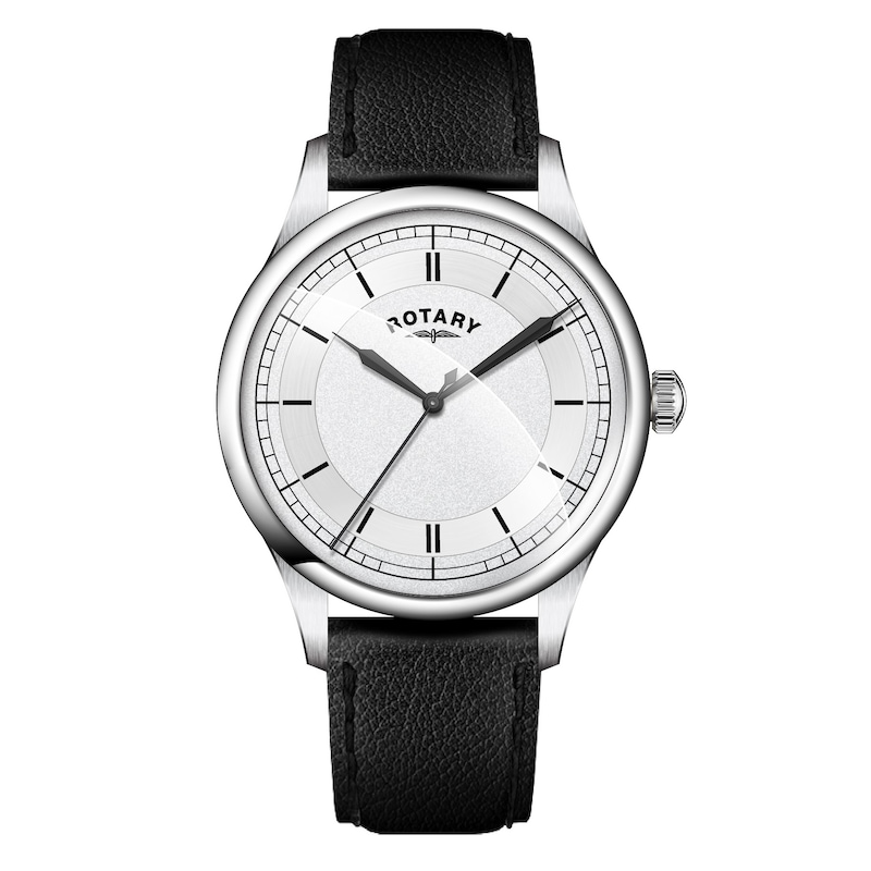 Main Image 1 of Rotary Men's Silver Dial Black Leather Strap Watch