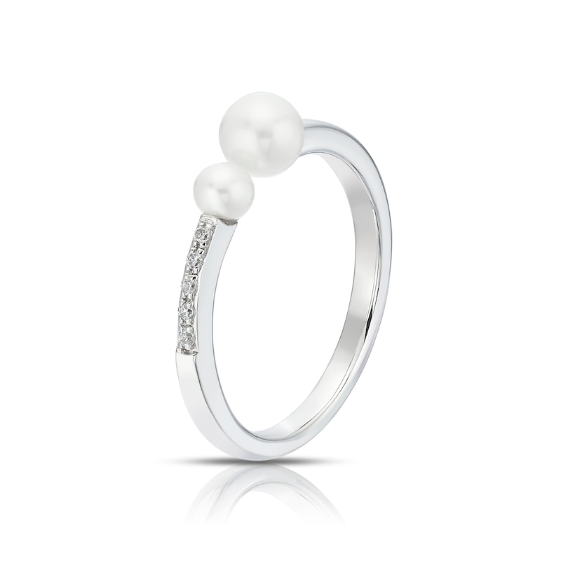 Main Image 2 of Sterling Silver Double Pearl & Cubic Zirconia Ring