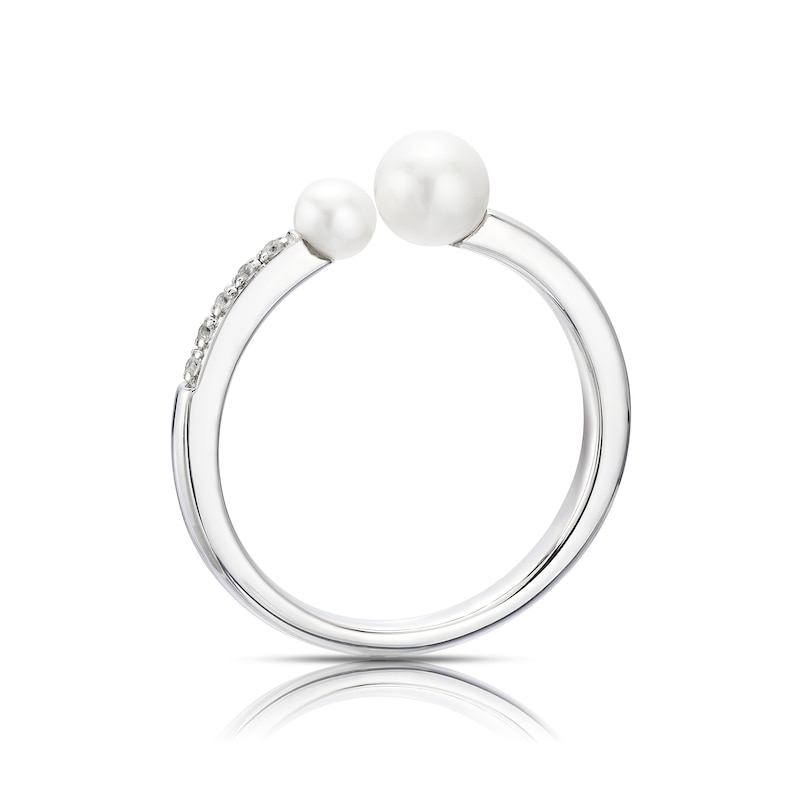 Main Image 3 of Sterling Silver Double Pearl & Cubic Zirconia Ring