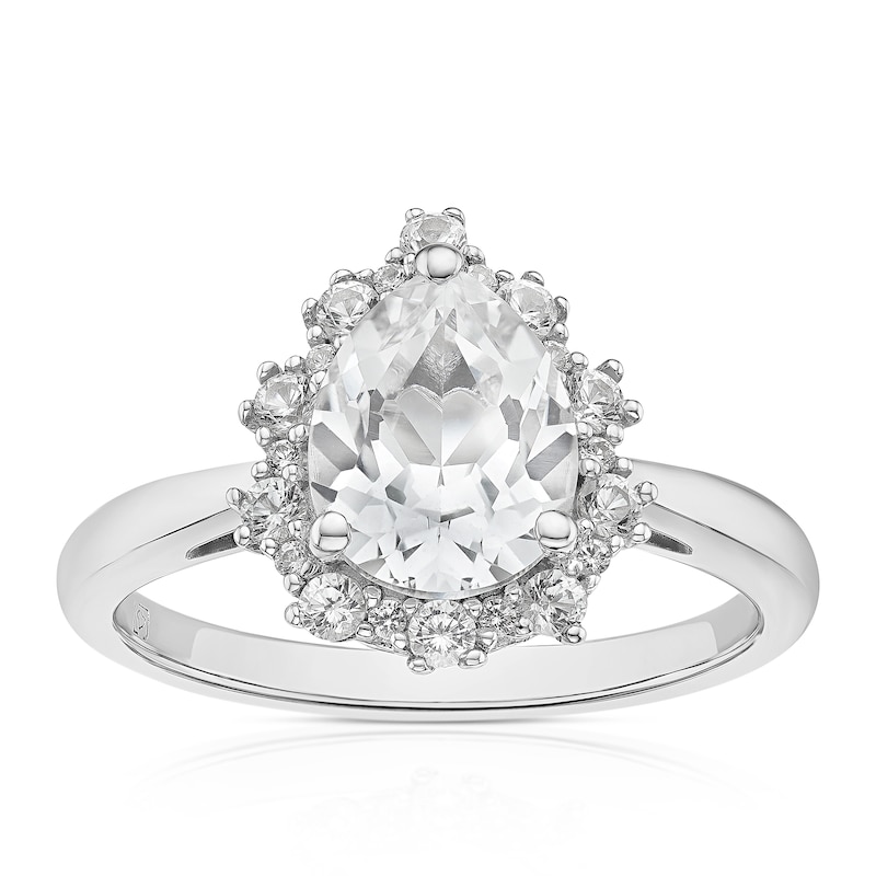 Main Image 1 of Sterling Silver Created White Sapphire Vintage Pear Ring