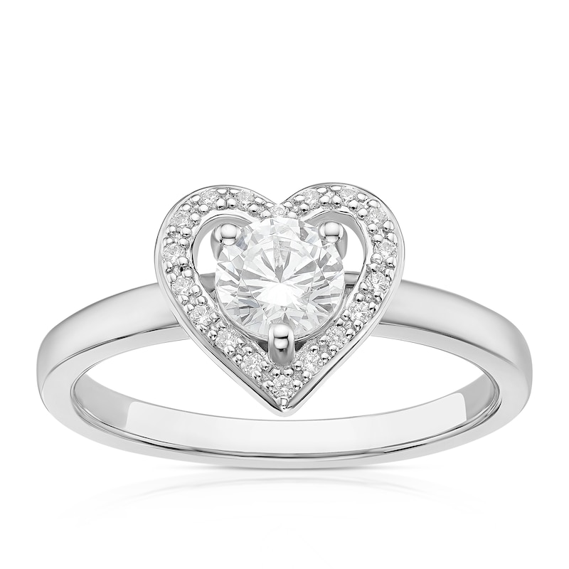 Main Image 1 of Sterling Silver Cubic Zirconia Heart Halo Ring