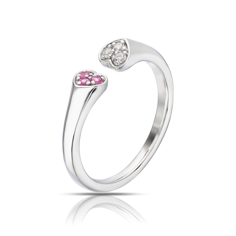 Main Image 2 of Sterling Silver Created Pink Sapphire & Cubic Zirconia Open Heart Ring