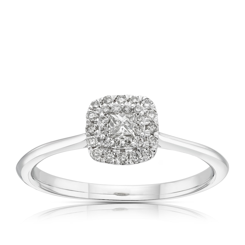 Main Image 1 of 9ct White Gold 0.25ct Diamond Princess Halo Ring