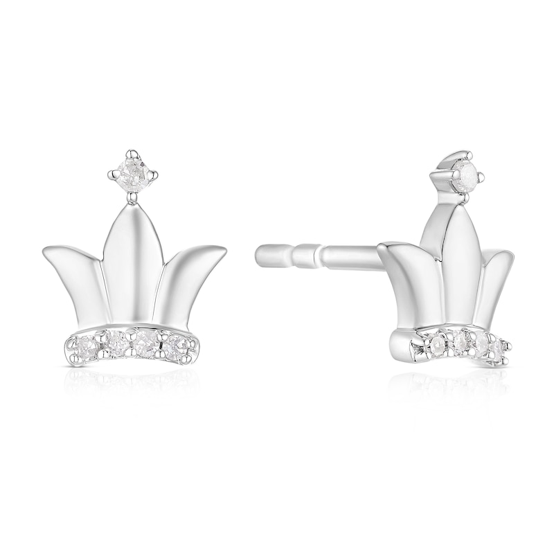 Main Image 1 of Children's Sterling Silver Diamond Crown Stud Earrings